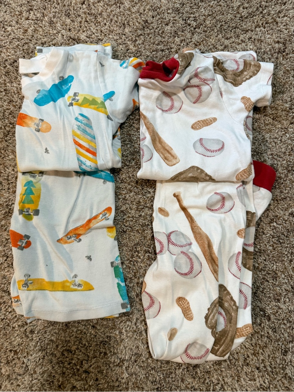 Kids' Two-Pack White Pajama Sets with Skateboard & Baseball Prints